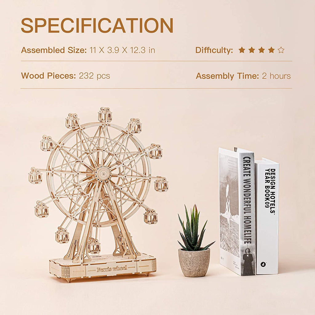DIY Wooden Ferris Wheel Music Box – Rotating 3D Puzzle Kit | Relaxing Craft Gift & Home Decor