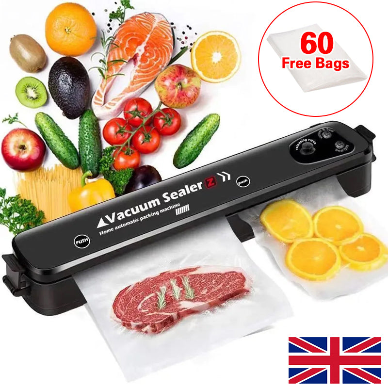 Vacuum Food Sealer Machine – Keep Food Fresh Longer (60 Free Bags Included, UK Stock)