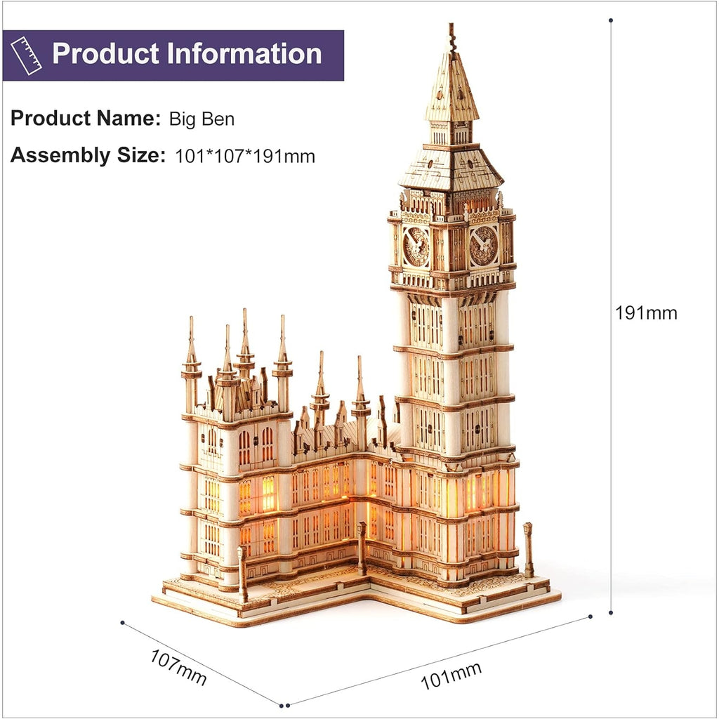 Rolife Big Ben 3D Wooden Puzzle – DIY London Architecture Model Kit (220 Pieces) Creative Gift & Home Decor