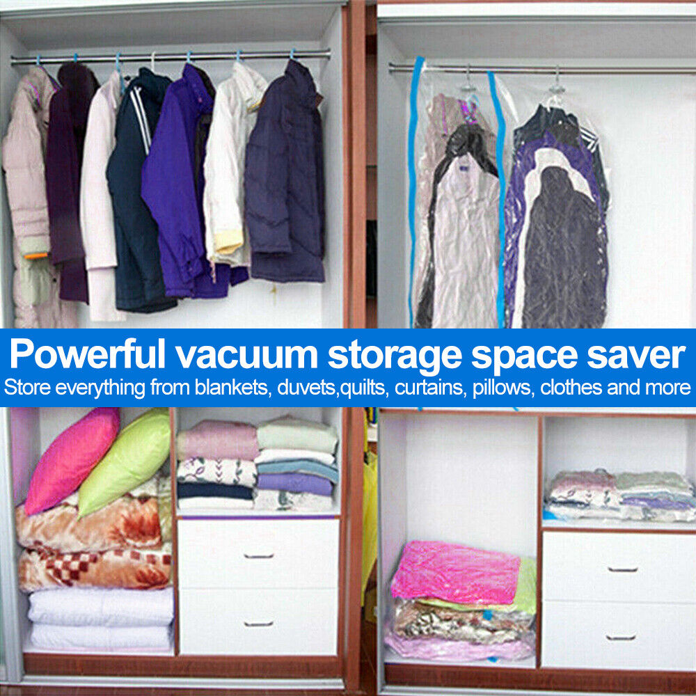 12-Pack Vacuum Storage Bags with Pump – Space Saving Compression Bags for Clothes, Bedding & Travel