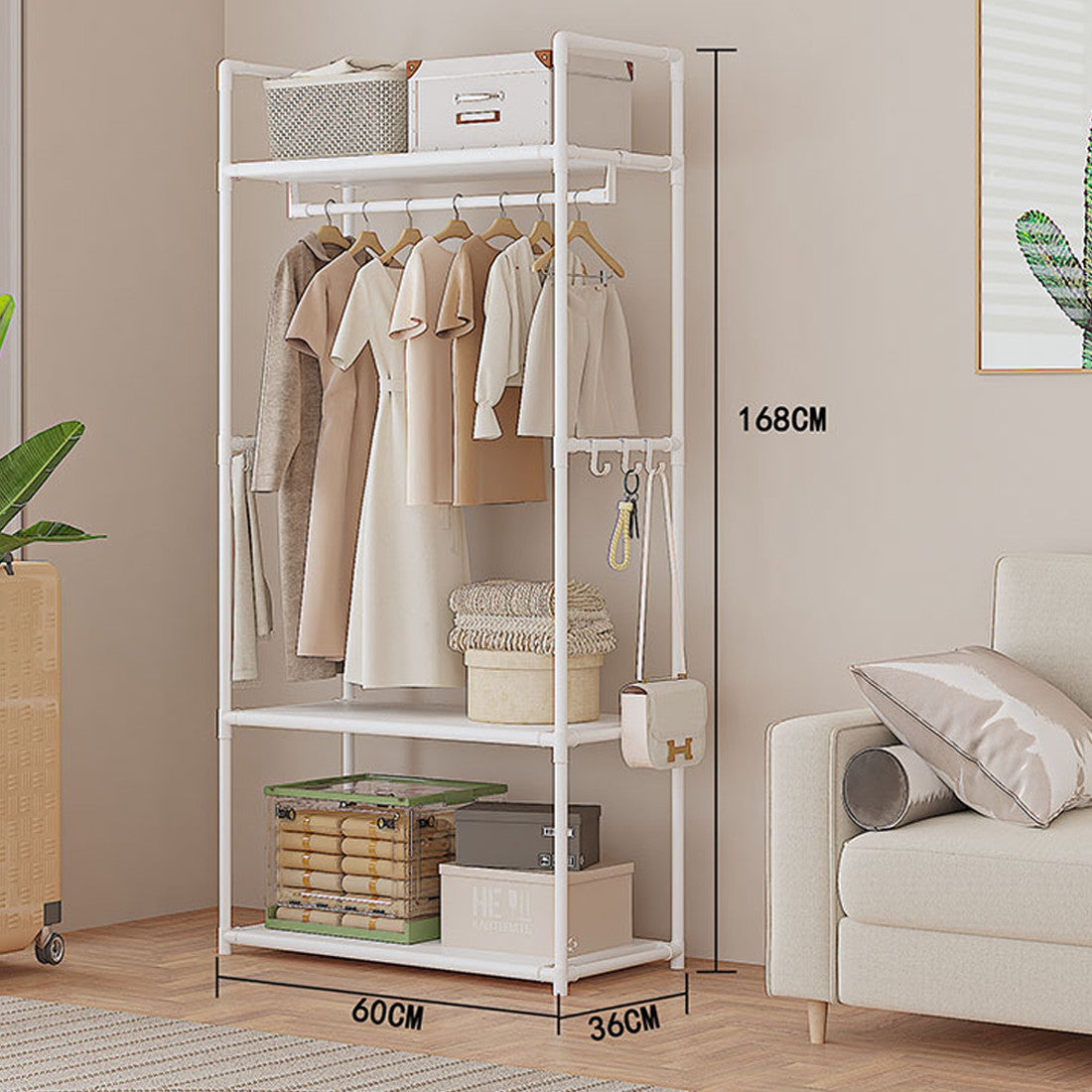 “Space-Saving Clothes Rack with Shelves | Modern Wardrobe Organizer for Small Rooms”