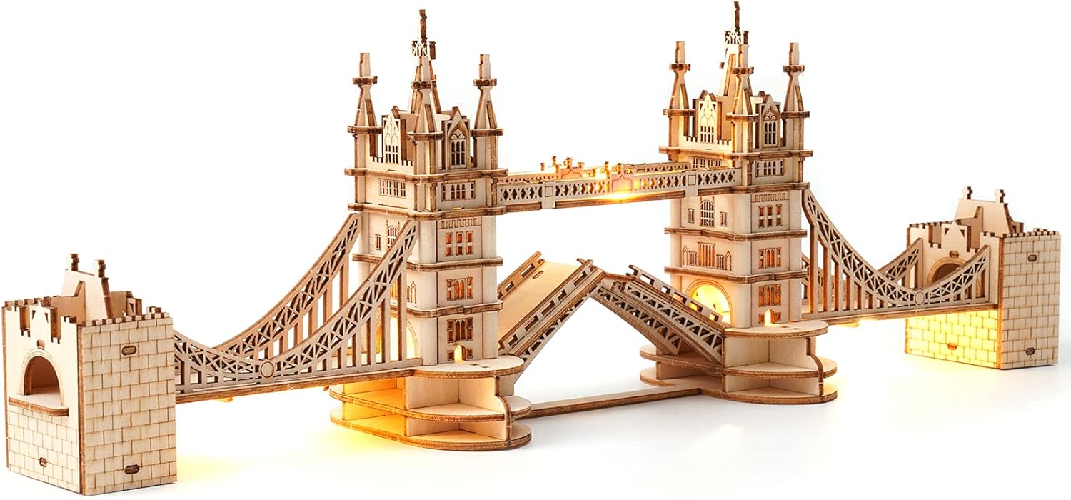 3D Wooden Puzzle Tower Bridge Model Kit – DIY Building Set with LED Light (Creative Gift Idea)