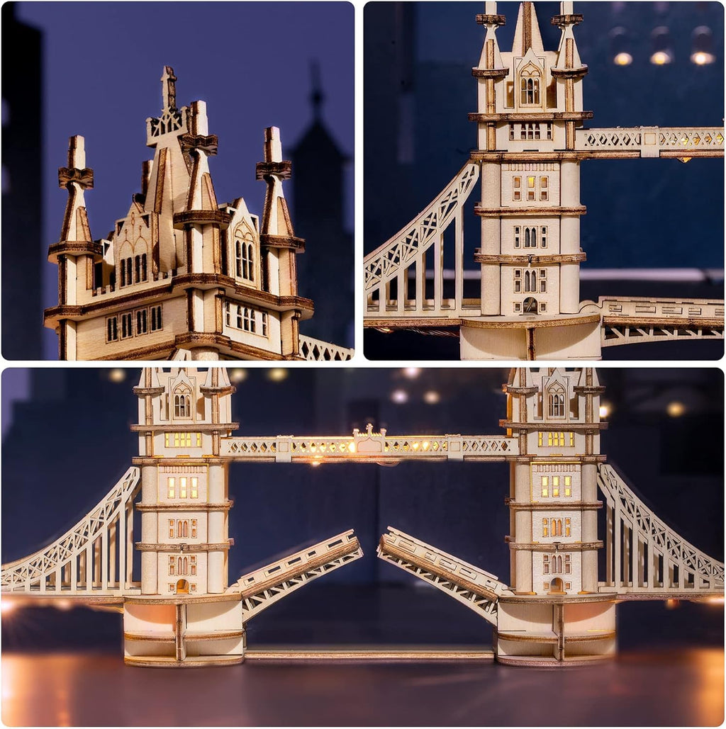 3D Wooden Puzzle Tower Bridge Model Kit – DIY Building Set with LED Light (Creative Gift Idea)