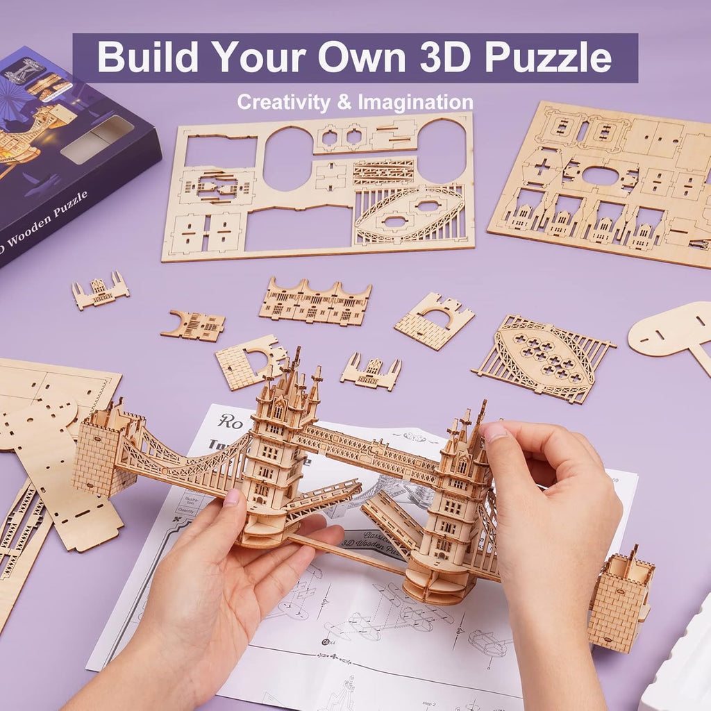 3D Wooden Puzzle Tower Bridge Model Kit – DIY Building Set with LED Light (Creative Gift Idea)