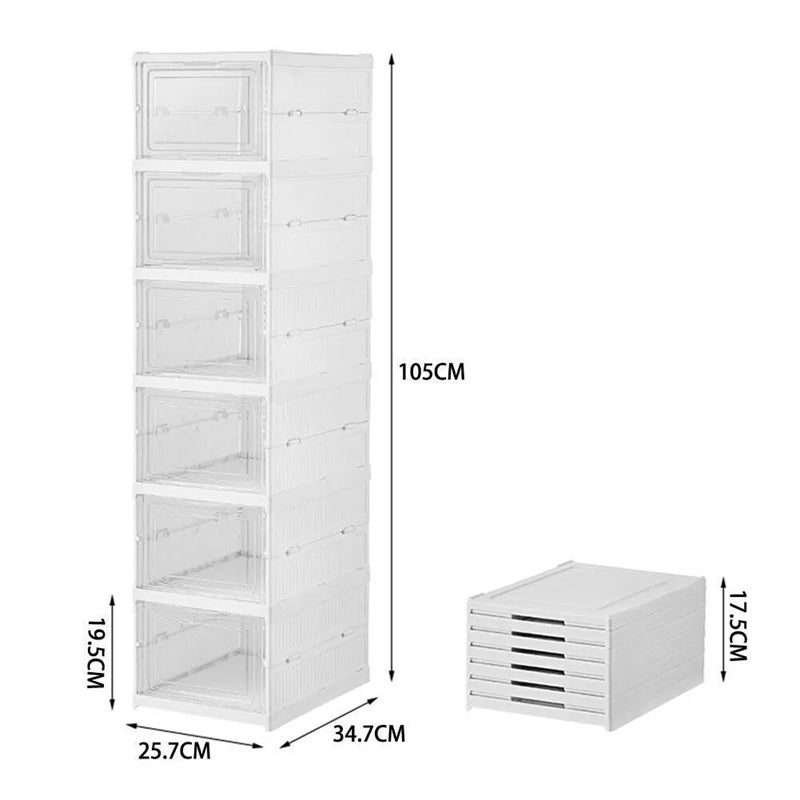 6-Tier Sneaker Storage Box – Stackable Clear Shoe Organizer | Dustproof Display Case for Trainers