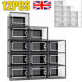 12-Pack Stackable Sneaker Storage Boxes – Clear Front Shoe Organizer Display Case (Black/White)