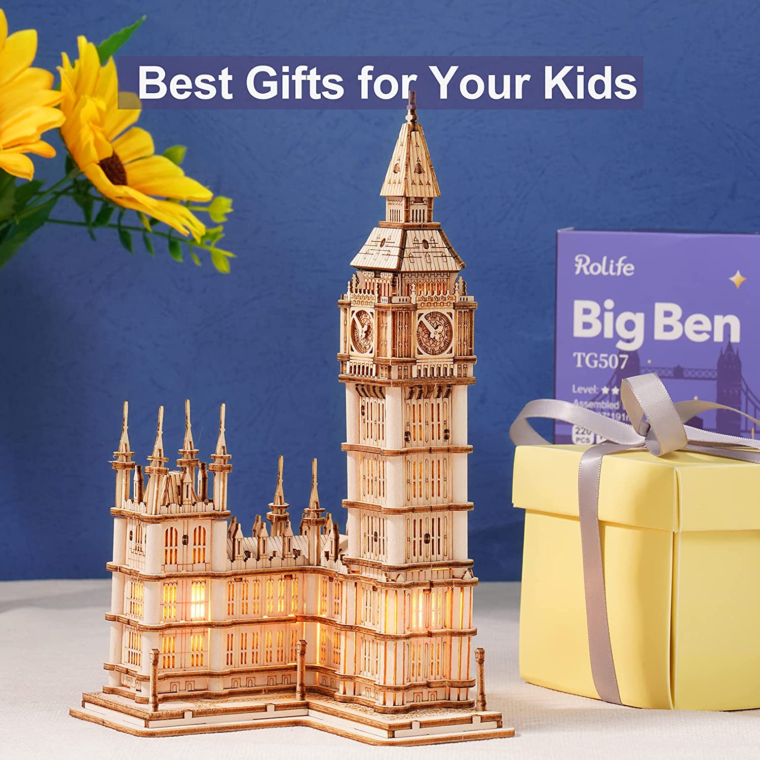Rolife Big Ben 3D Wooden Puzzle – DIY London Architecture Model Kit (220 Pieces) Creative Gift & Home Decor