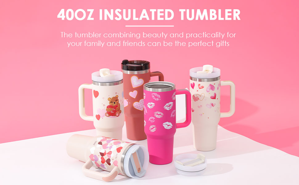 40oz Insulated Stainless Steel Tumbler with Handle & Straw