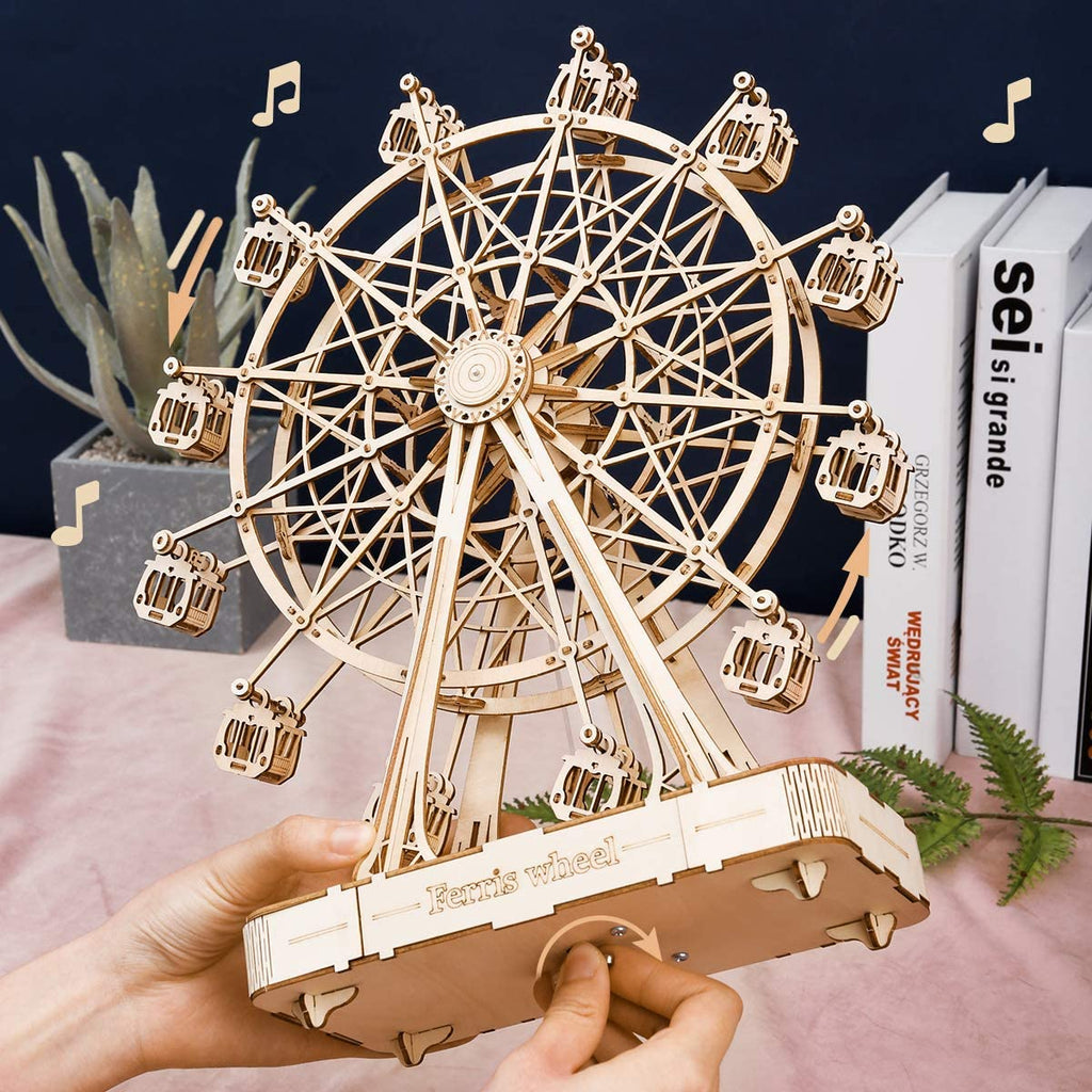 DIY Wooden Ferris Wheel Music Box – Rotating 3D Puzzle Kit | Relaxing Craft Gift & Home Decor