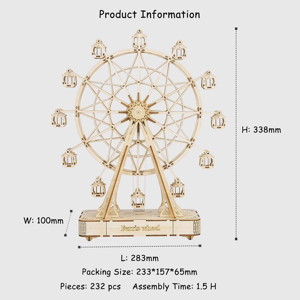 DIY Wooden Ferris Wheel Music Box – Rotating 3D Puzzle Kit | Relaxing Craft Gift & Home Decor