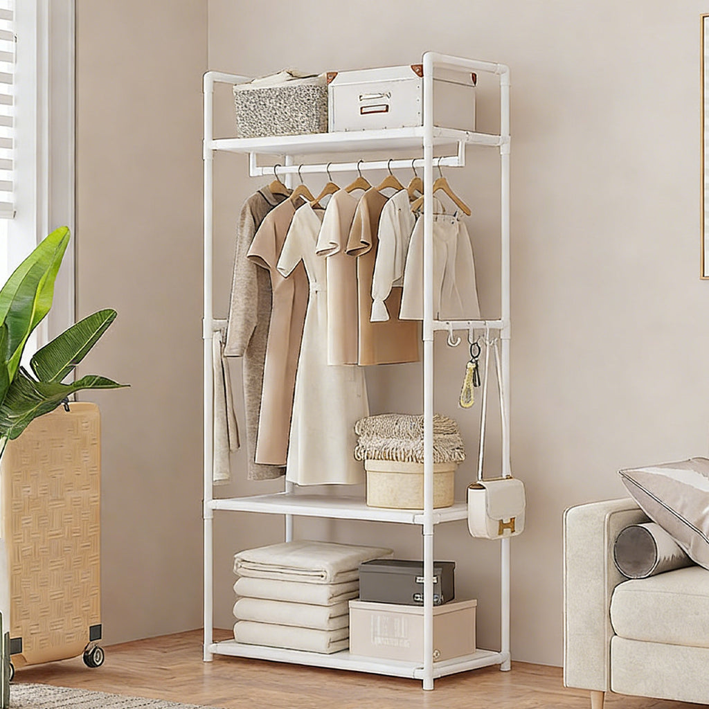 “Space-Saving Clothes Rack with Shelves | Modern Wardrobe Organizer for Small Rooms”