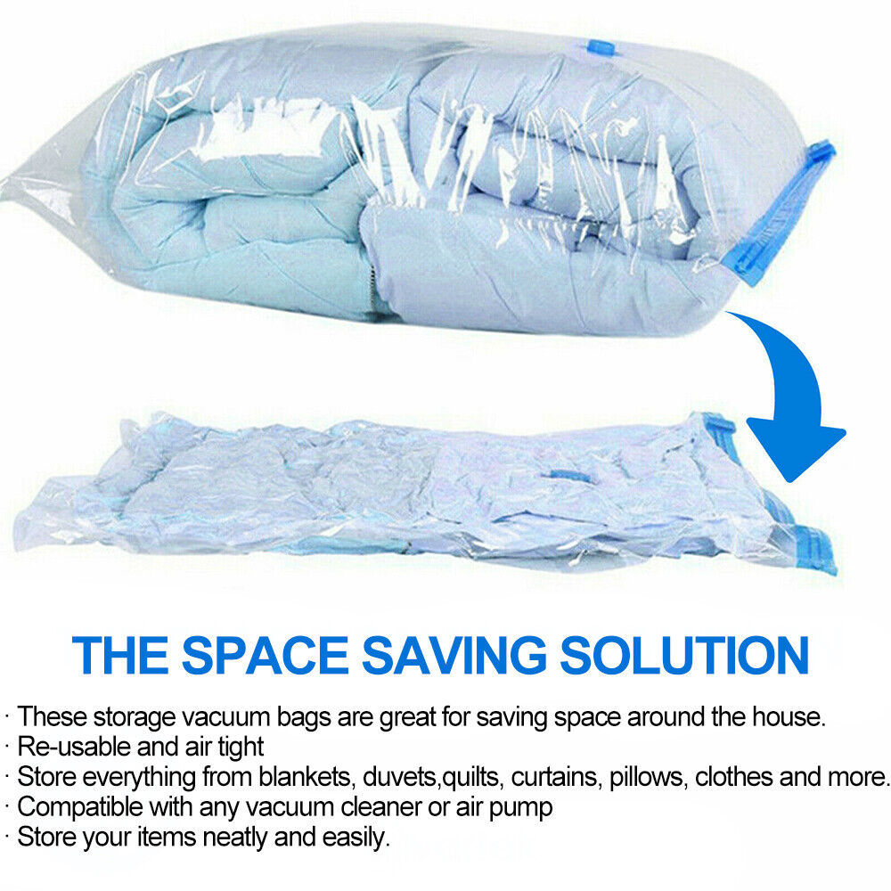 12-Pack Vacuum Storage Bags with Pump – Space Saving Compression Bags for Clothes, Bedding & Travel