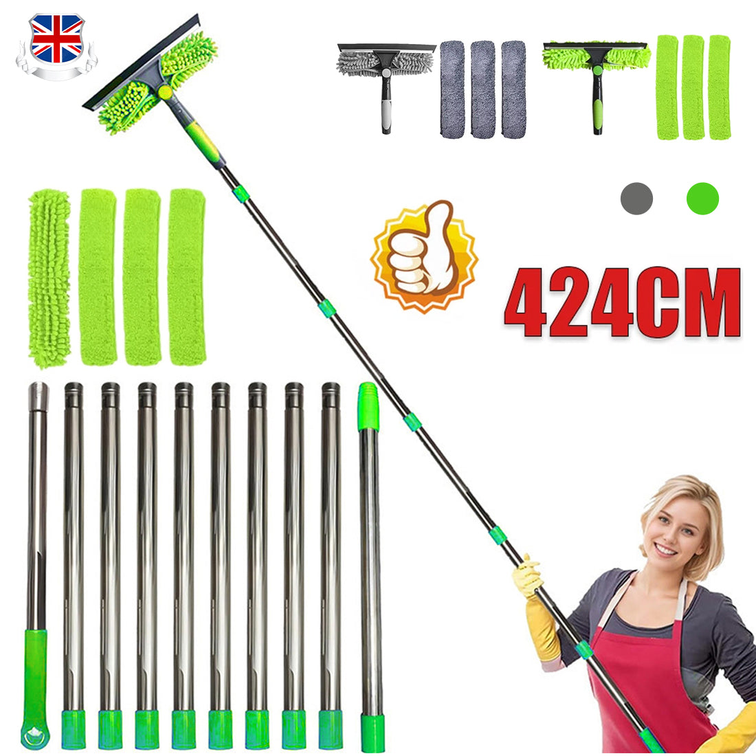 No-Ladder Window Cleaning Tool – 4.5m Telescopic Extendable Squeegee for High Windows