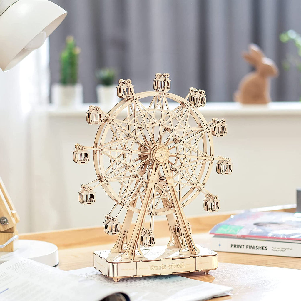 DIY Wooden Ferris Wheel Music Box – Rotating 3D Puzzle Kit | Relaxing Craft Gift & Home Decor
