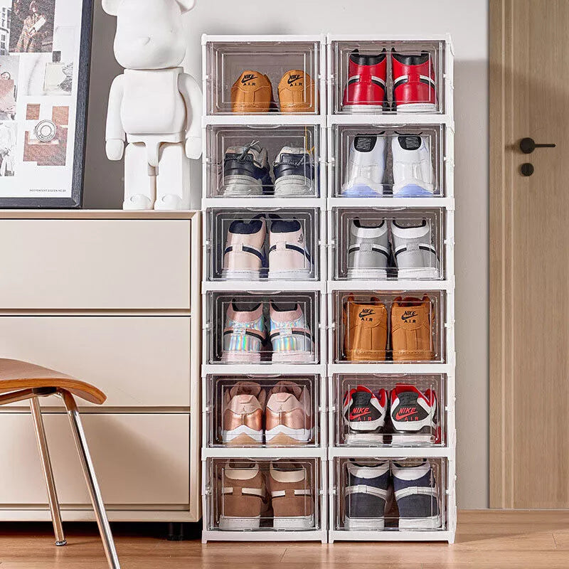 6-Tier Sneaker Storage Box – Stackable Clear Shoe Organizer | Dustproof Display Case for Trainers