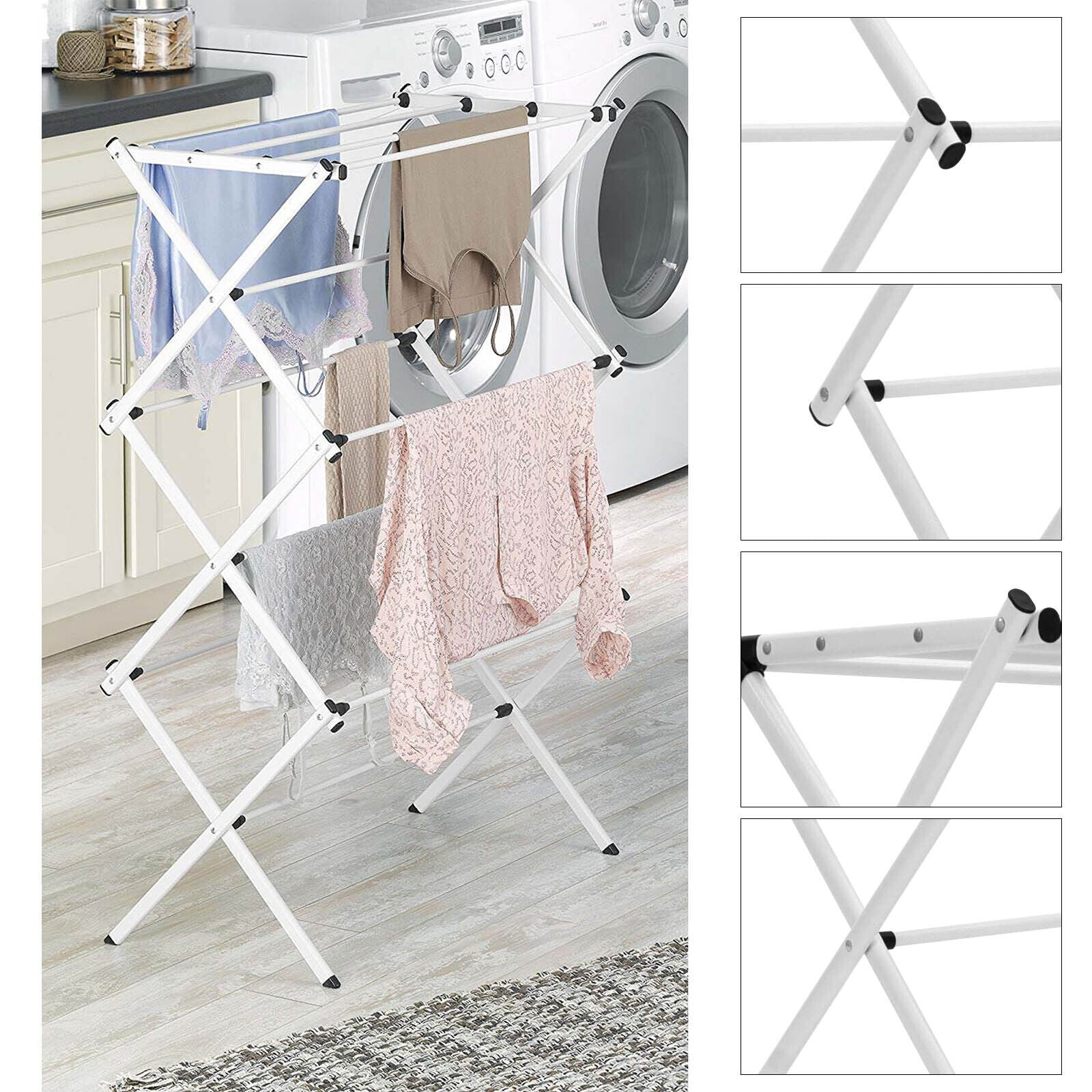 3-Tier Clothes Drying Rack Foldable Metal Laundry Airer for Indoor & Outdoor Use