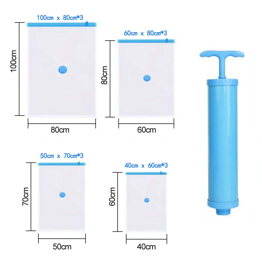 12-Pack Vacuum Storage Bags with Pump – Space Saving Compression Bags for Clothes, Bedding & Travel