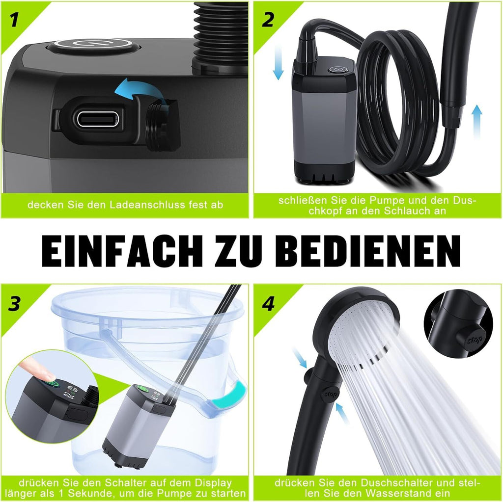 Portable Rechargeable Shower Pump – Outdoor Camping, Car Wash & Pet Cleaning Shower Kit (USB Powered)