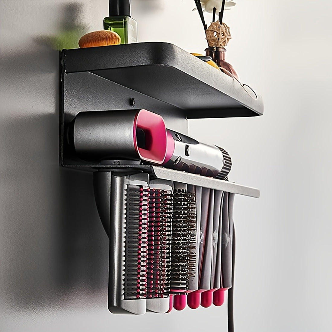 Wall Mounted Hair Tool Holder – Bathroom Organizer for Hair Dryer, Straightener & Curling Iron (No Drill)