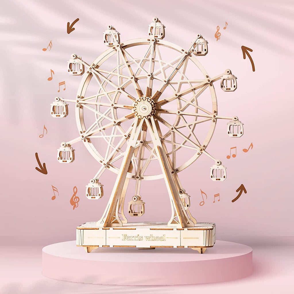 DIY Wooden Ferris Wheel Music Box – Rotating 3D Puzzle Kit | Relaxing Craft Gift & Home Decor