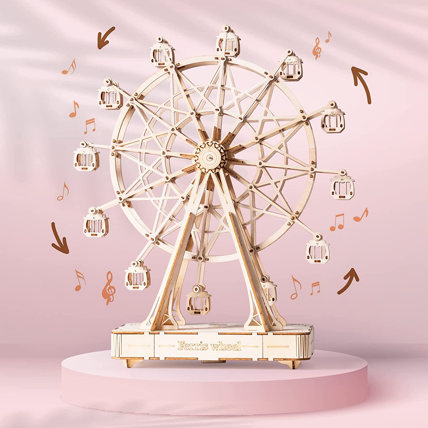 DIY Wooden Ferris Wheel Music Box – Rotating 3D Puzzle Kit | Relaxing Craft Gift & Home Decor