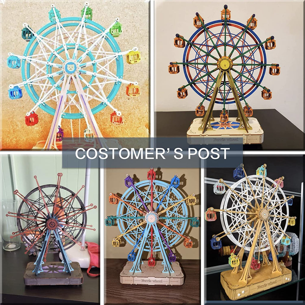 DIY Wooden Ferris Wheel Music Box – Rotating 3D Puzzle Kit | Relaxing Craft Gift & Home Decor