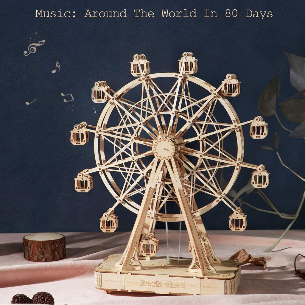 DIY Wooden Ferris Wheel Music Box – Rotating 3D Puzzle Kit | Relaxing Craft Gift & Home Decor