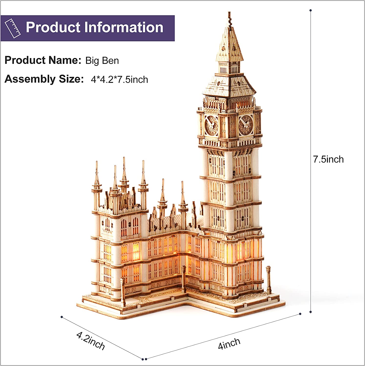 Rolife Big Ben 3D Wooden Puzzle – DIY London Architecture Model Kit (220 Pieces) Creative Gift & Home Decor
