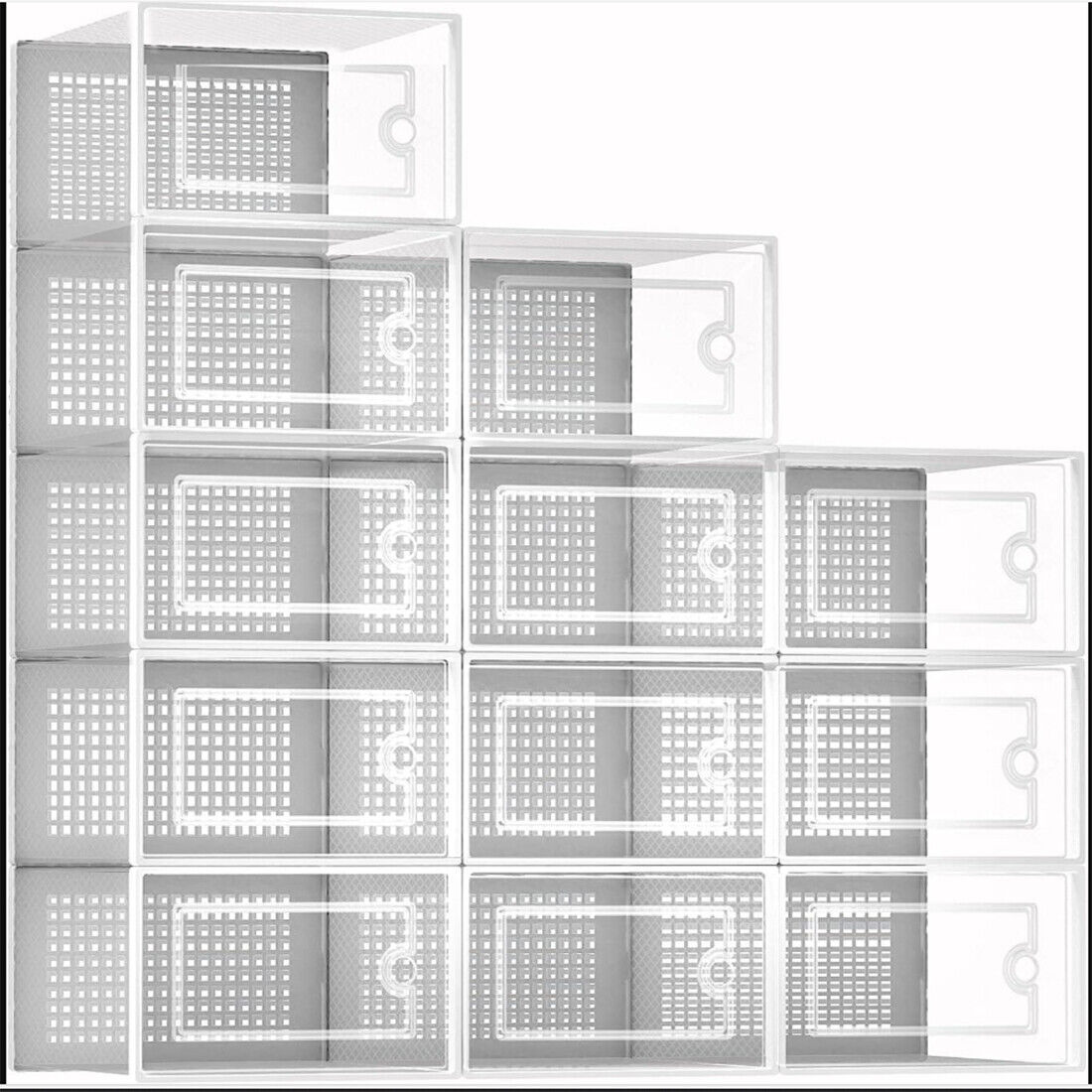 12-Pack Stackable Sneaker Storage Boxes – Clear Front Shoe Organizer Display Case (Black/White)