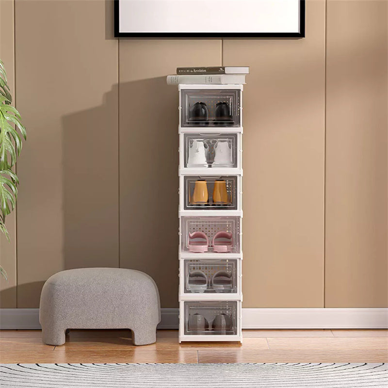 6-Tier Sneaker Storage Box – Stackable Clear Shoe Organizer | Dustproof Display Case for Trainers