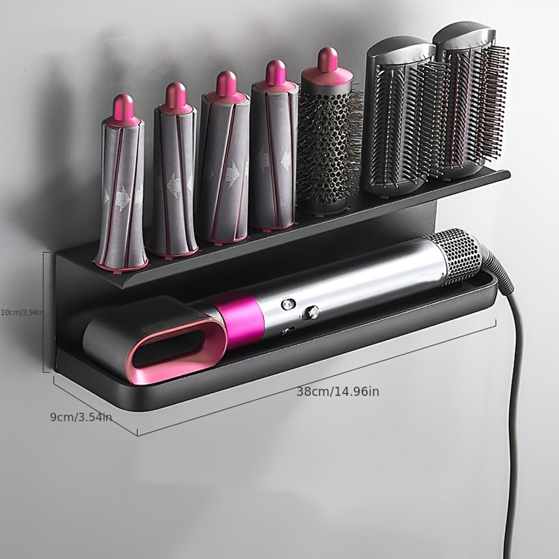 Wall Mounted Hair Tool Holder – Bathroom Organizer for Hair Dryer, Straightener & Curling Iron (No Drill)