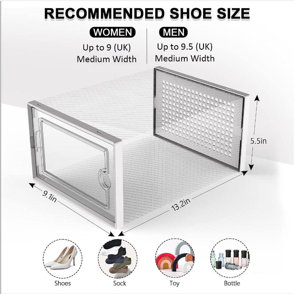 12-Pack Stackable Sneaker Storage Boxes – Clear Front Shoe Organizer Display Case (Black/White)