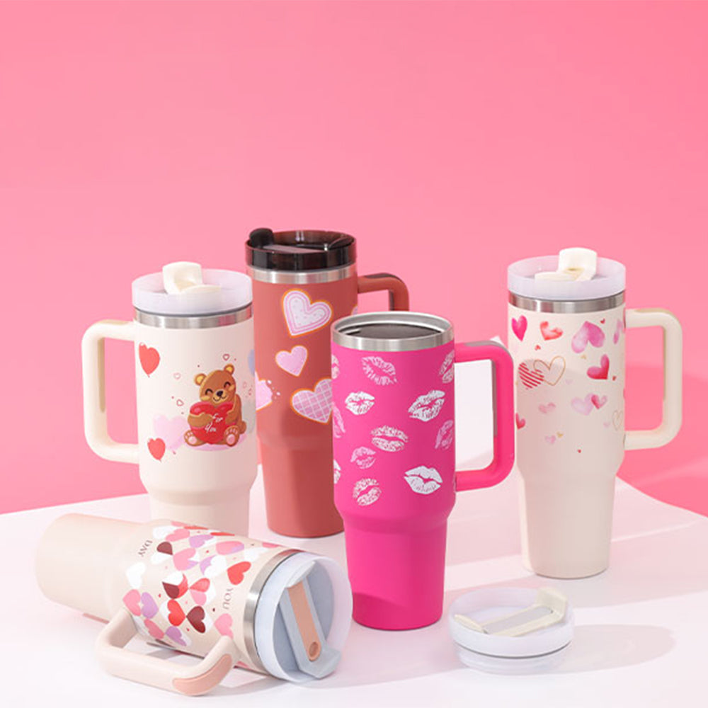 40oz Insulated Stainless Steel Tumbler with Handle & Straw