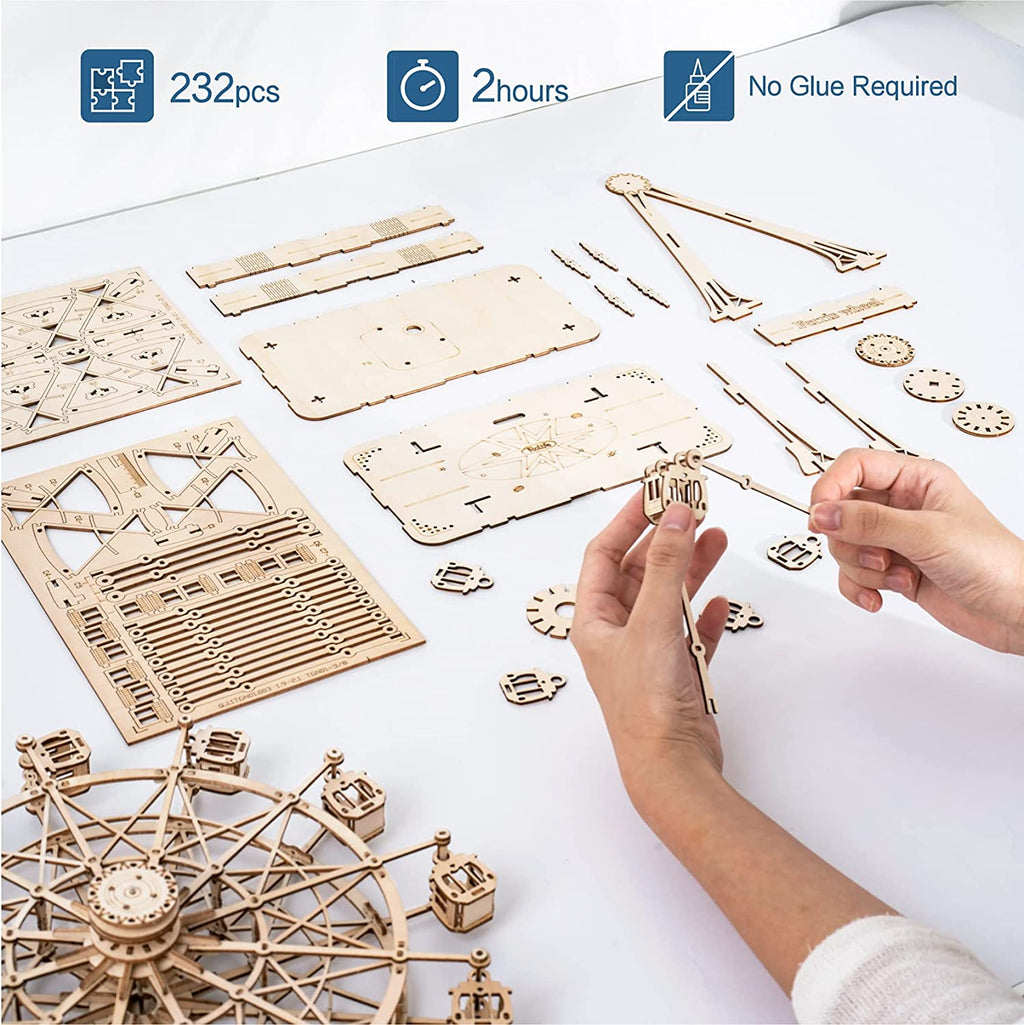 DIY Wooden Ferris Wheel Music Box – Rotating 3D Puzzle Kit | Relaxing Craft Gift & Home Decor