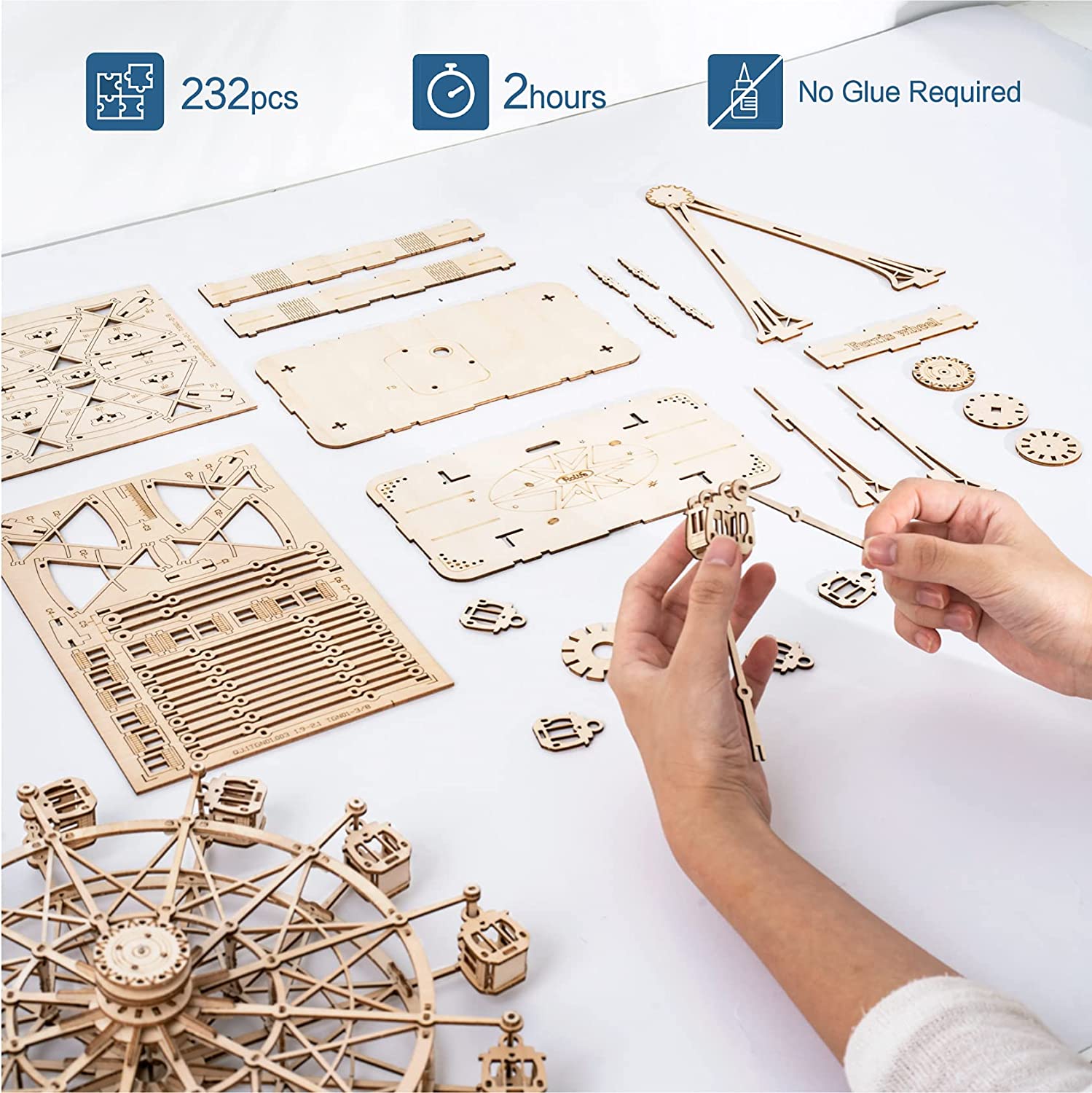 DIY Wooden Ferris Wheel Music Box – Rotating 3D Puzzle Kit | Relaxing Craft Gift & Home Decor