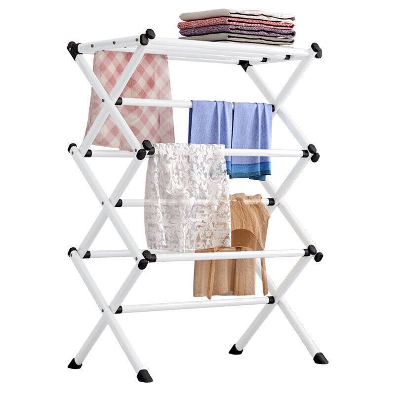 3-Tier Clothes Drying Rack Foldable Metal Laundry Airer for Indoor & Outdoor Use