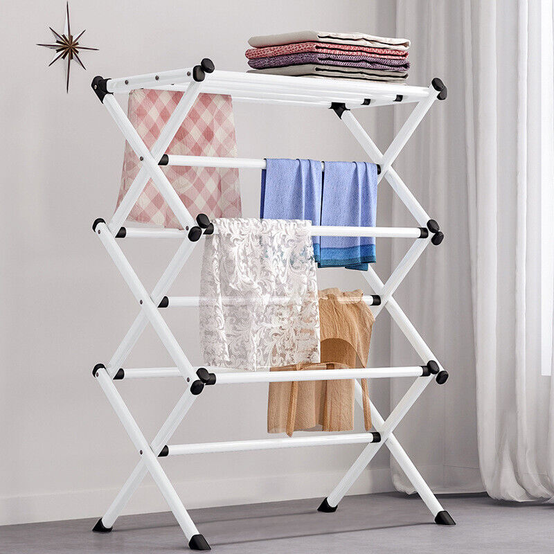 3-Tier Clothes Drying Rack Foldable Metal Laundry Airer for Indoor & Outdoor Use
