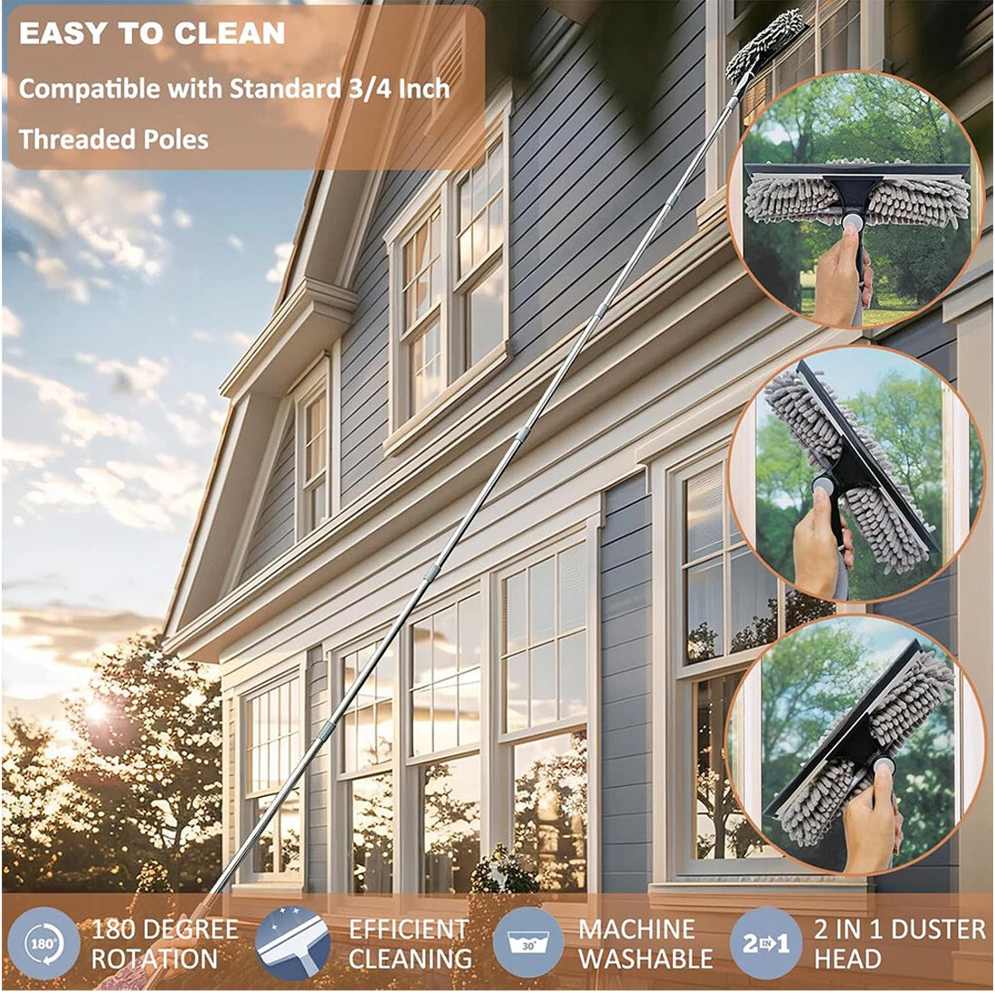 No-Ladder Window Cleaning Tool – 4.5m Telescopic Extendable Squeegee for High Windows