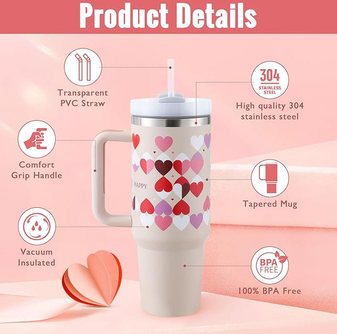 40oz Insulated Stainless Steel Tumbler with Handle & Straw